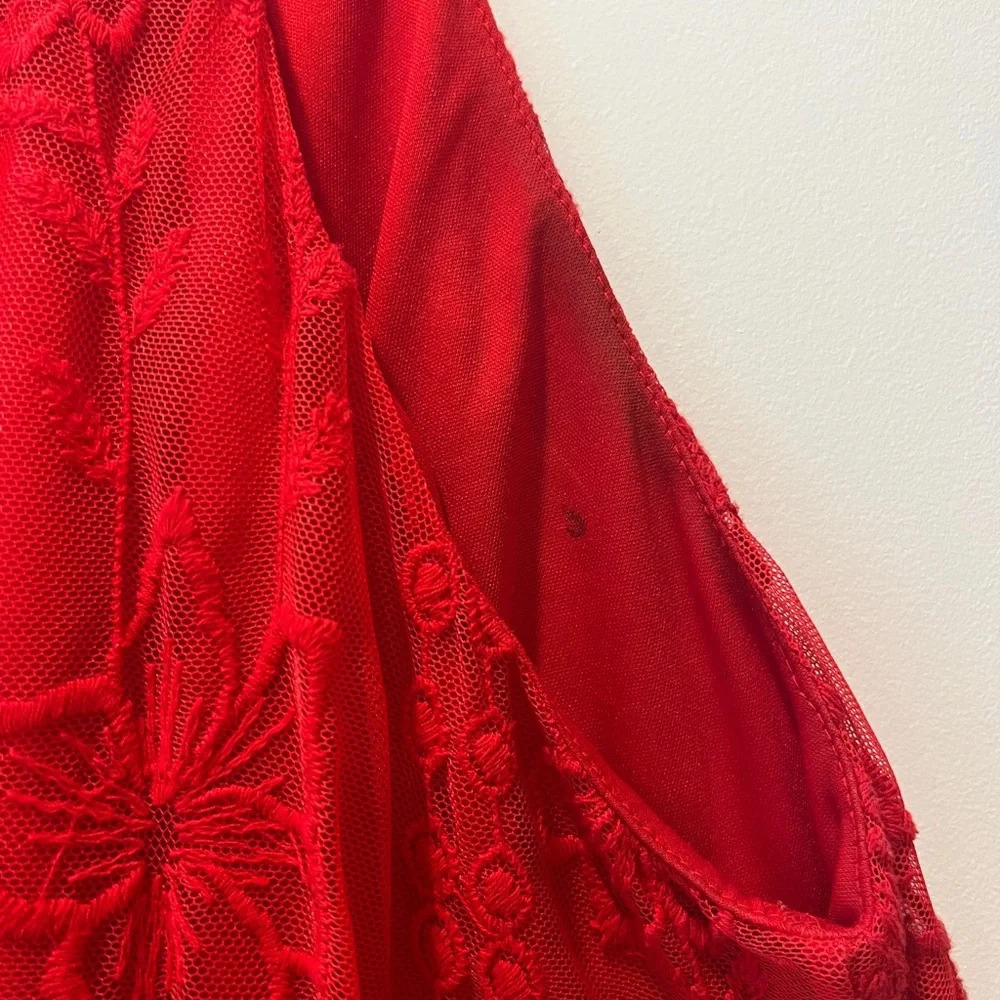 Altar'd State Red Floral Mini High Neck Shift Dress Flowy Lace Sexy Red Short - Picture 5 of 8